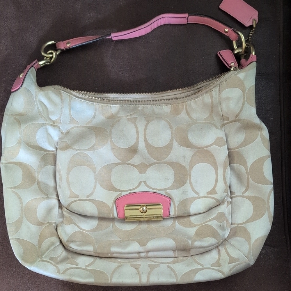 Coach Tan and Pink Shoulder Bag